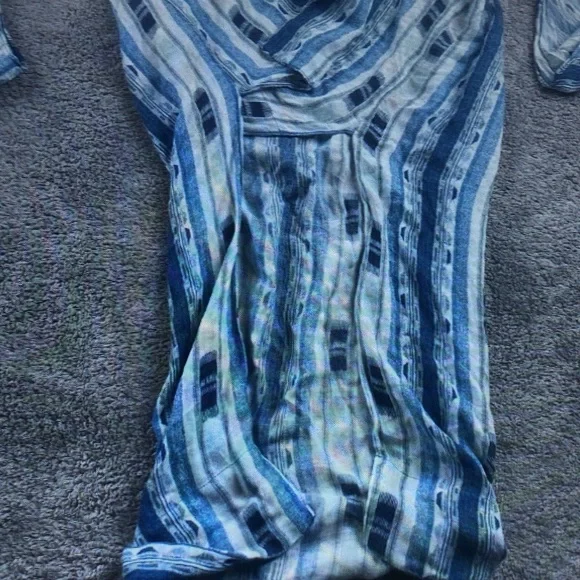 Blue Striped V-Neck Women's Top - Picture 2 of 3
